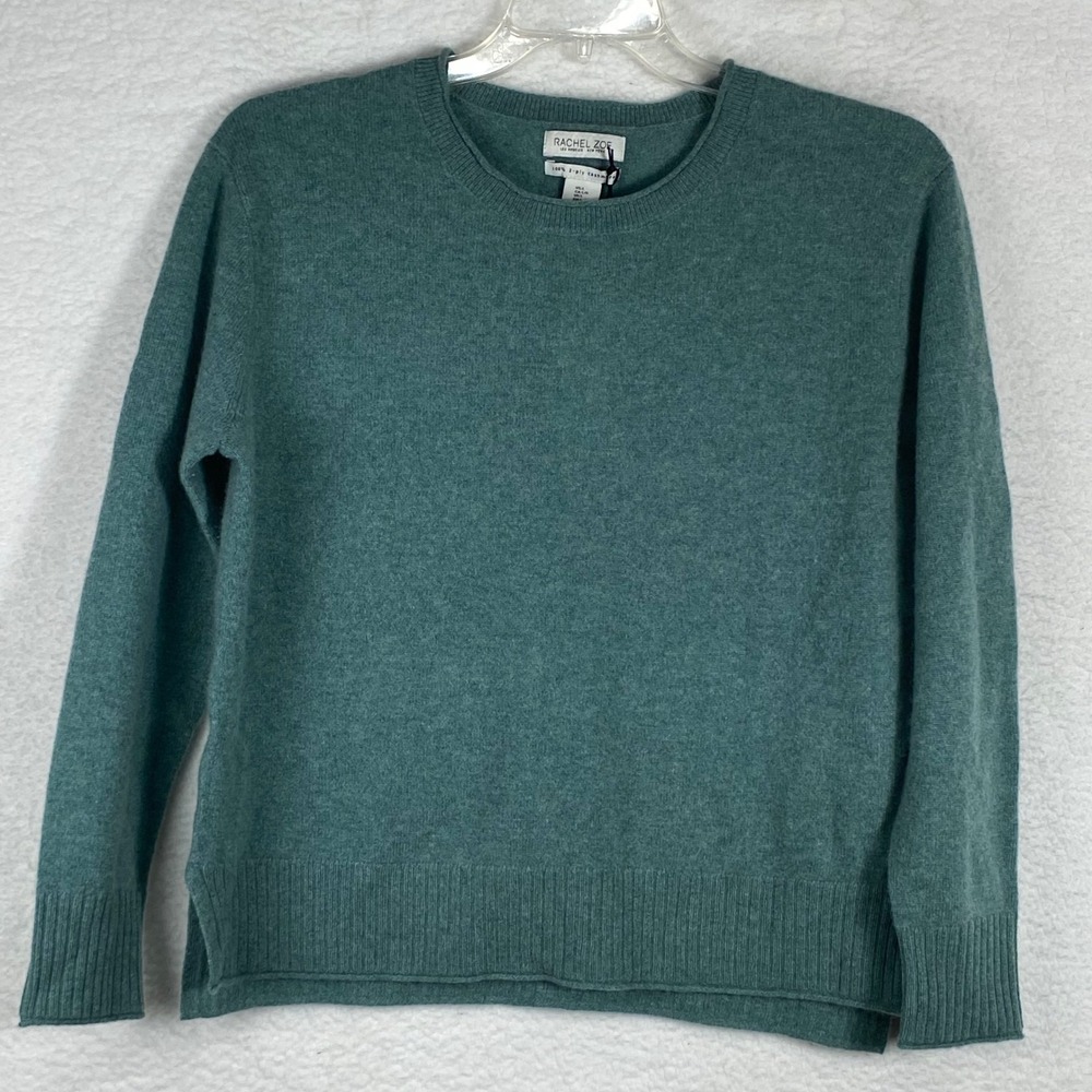 Rachel Zoe Womens Teal 100% 2-Ply Cashmere Crewneck Sweater Size L NWT